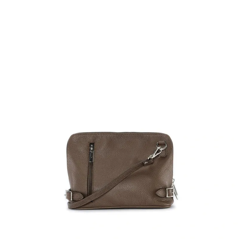 Mini sac à bandoulière en cuir grainé italien MIA Taupe foncé