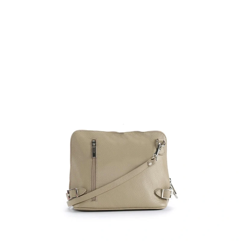 Mini sac à bandoulière en cuir grainé italien MIA Taupe clair