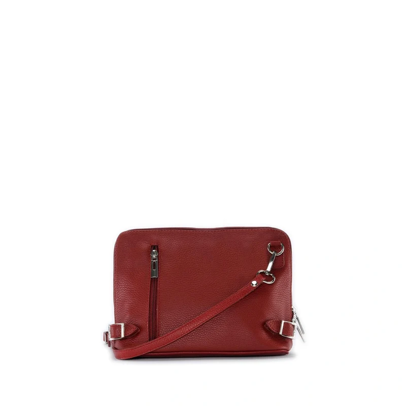 Mini sac à bandoulière en cuir grainé italien MIA Rouge foncé