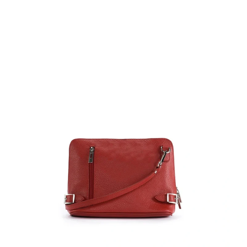 Mini sac à bandoulière en cuir grainé italien MIA Rouge garance
