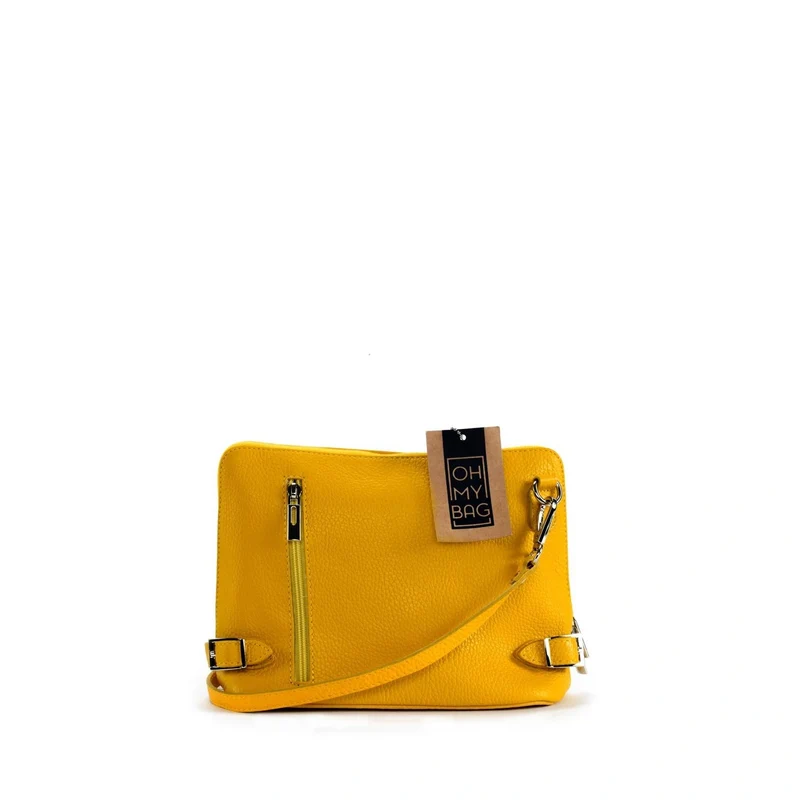 Mini sac à bandoulière en cuir grainé italien MIA Jaune Moutarde