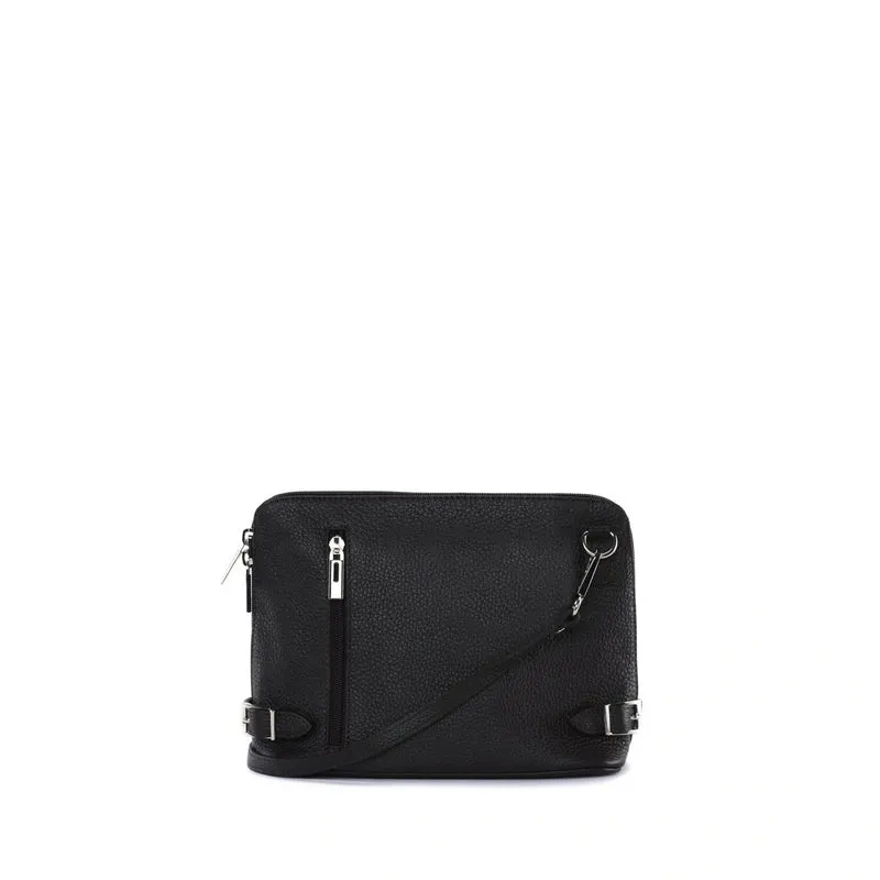 Mini sac à bandoulière en cuir grainé italien MIA Marron chocolat