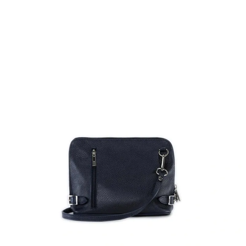 Mini sac à bandoulière en cuir grainé italien MIA Bleu marine
