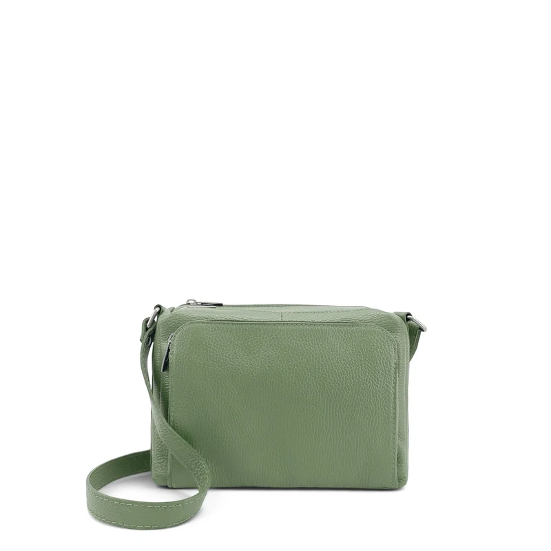 Sac trotteur à bandoulière en cuir grainé MANHATTAN Vert pastel