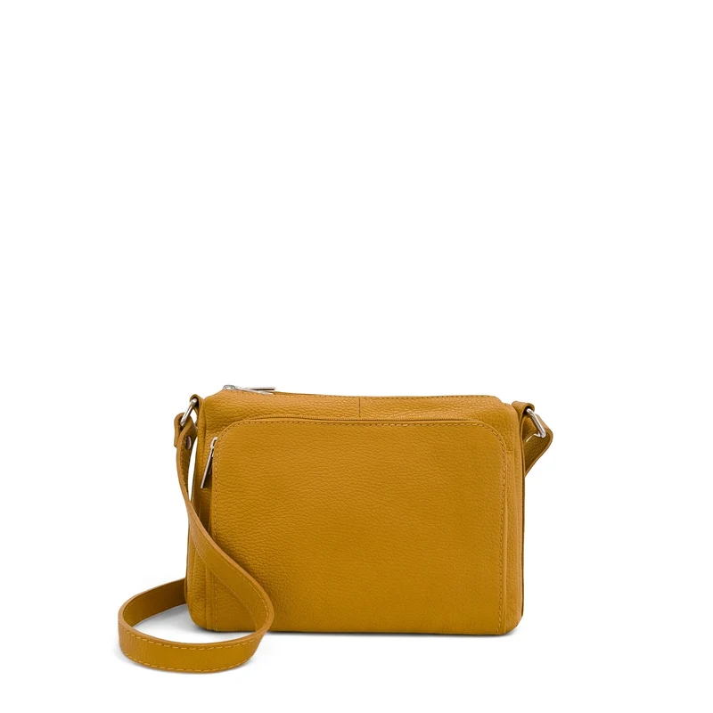 Sac trotteur à bandoulière en cuir grainé MANHATTAN Jaune Moutarde