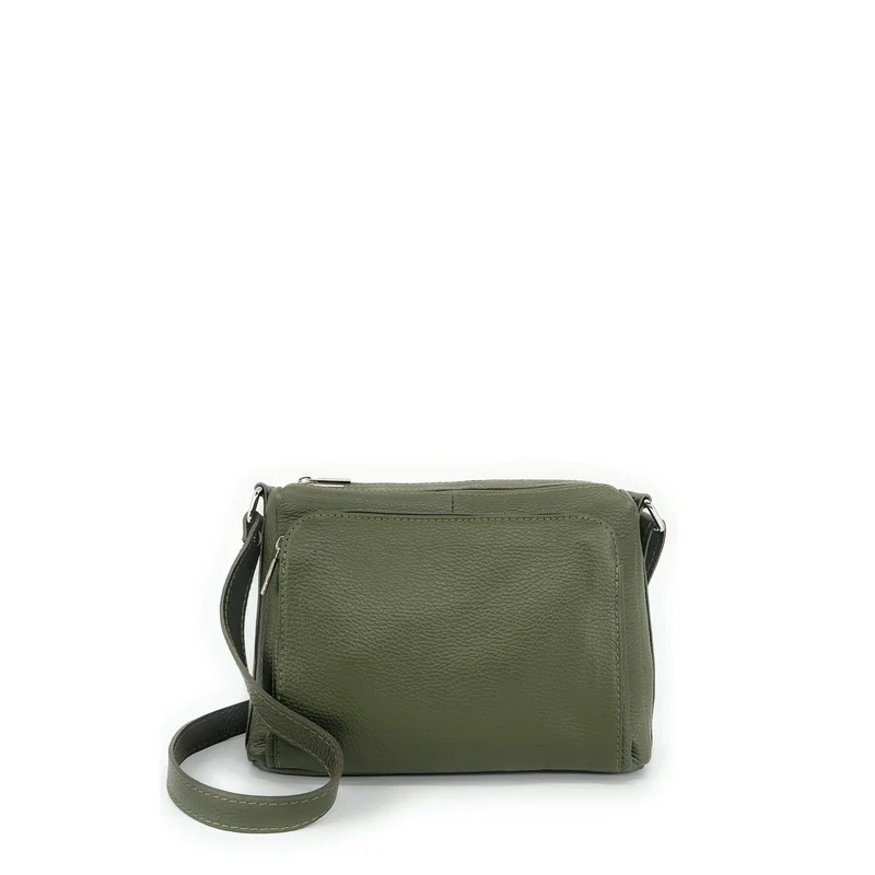 Sac trotteur à bandoulière en cuir grainé MANHATTAN Vert kaki