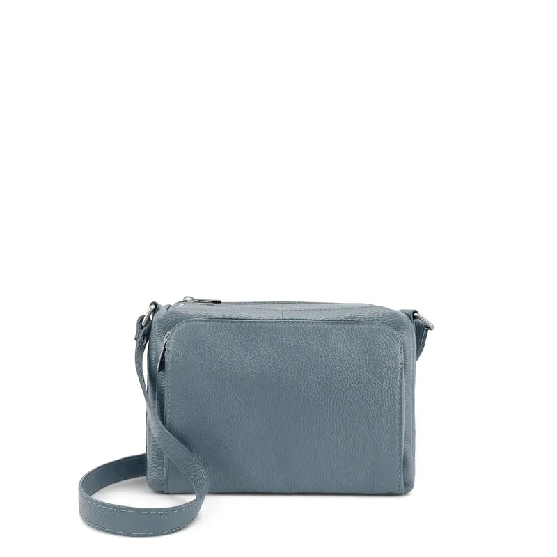 Sac trotteur à bandoulière en cuir grainé MANHATTAN Bleu glacier