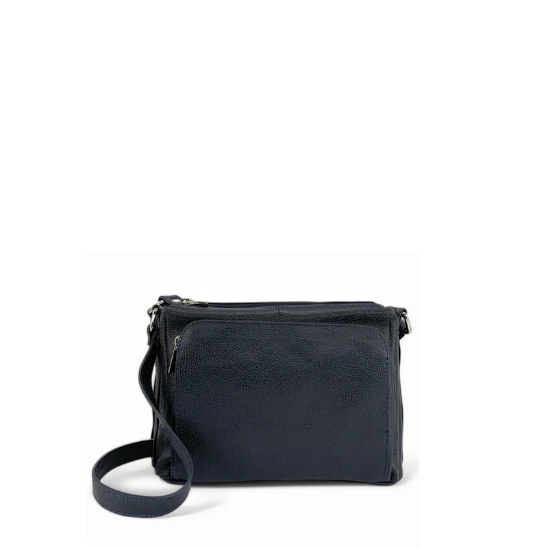 Sac trotteur à bandoulière en cuir grainé MANHATTAN Bleu marine