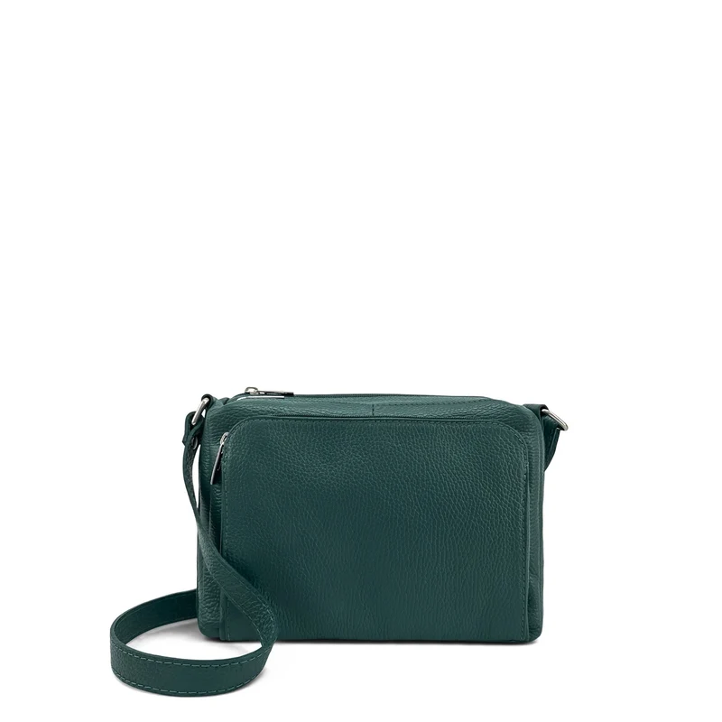 Sac trotteur à bandoulière en cuir grainé MANHATTAN Bleu vert canard