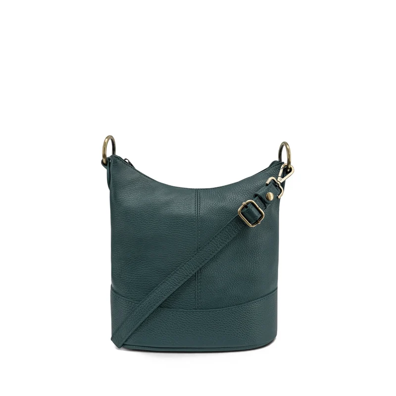 Sac seau à bandoulière en cuir grainé BEAUBOURG Bleu vert canard