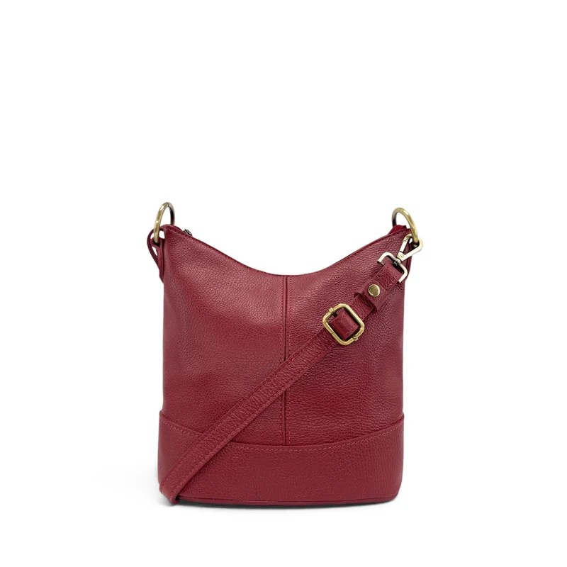 Sac seau à bandoulière en cuir grainé BEAUBOURG Rouge foncé