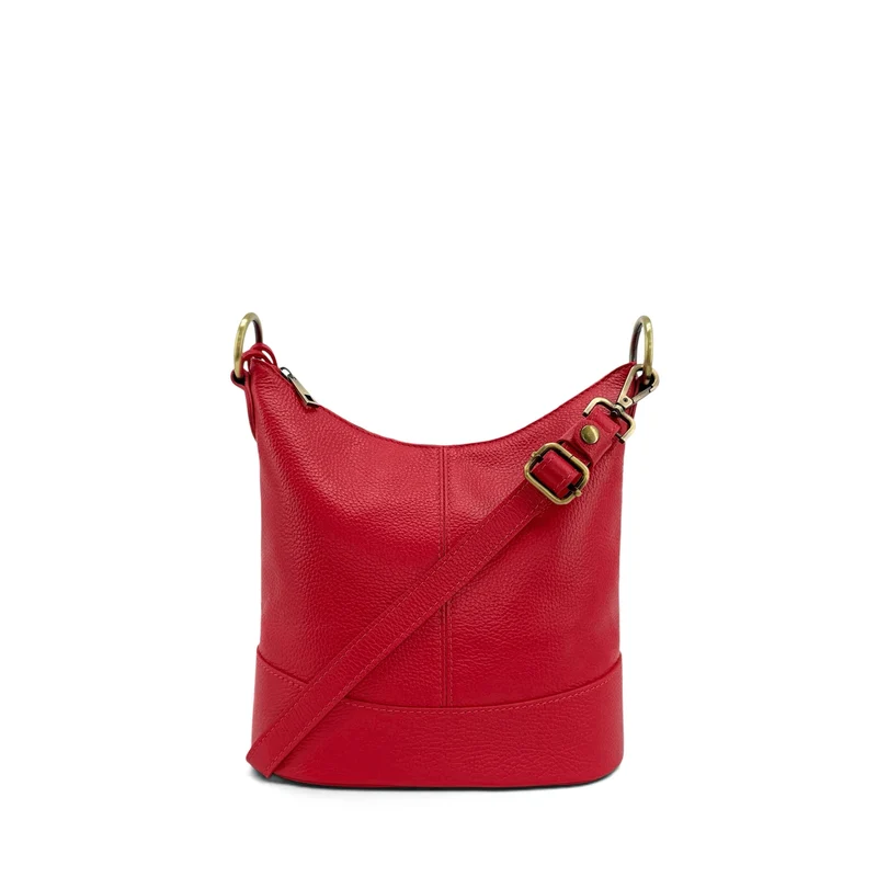 Sac seau à bandoulière en cuir grainé BEAUBOURG Rouge garance