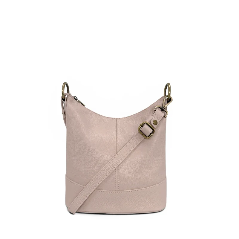 Sac seau à bandoulière en cuir grainé BEAUBOURG Rose nude