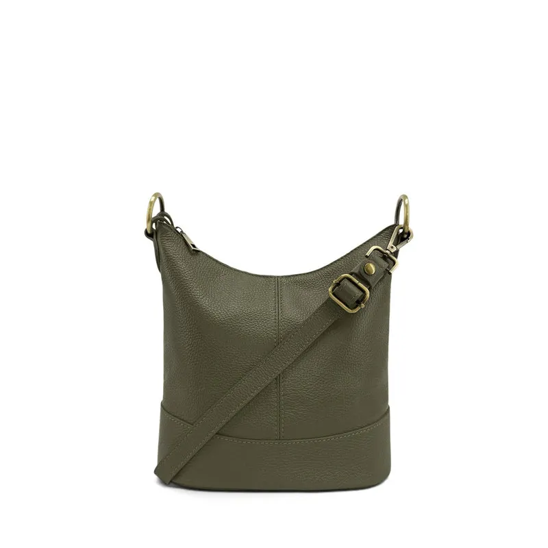 Sac seau à bandoulière en cuir grainé BEAUBOURG Vert kaki