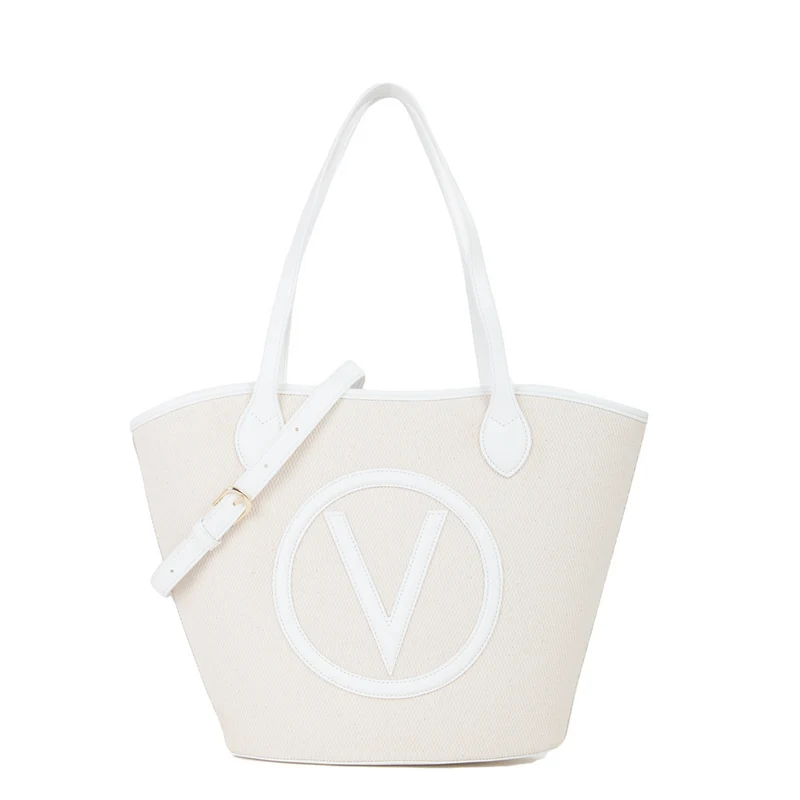 Valentino Bags Covent Sac cabas Covent beige et blanc VBS7QO02CANNATUR/BIANCO