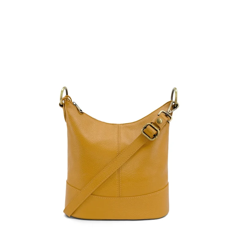 Sac seau à bandoulière en cuir grainé BEAUBOURG Jaune moutarde