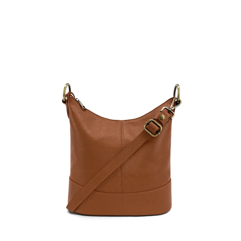 Sac seau à bandoulière en cuir grainé BEAUBOURG Marron camel foncé