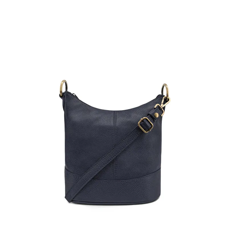 Sac seau à bandoulière en cuir grainé BEAUBOURG Bleu marine