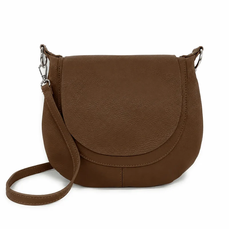 Sac besace à bandoulière en cuir grainé NEW CITIZEN Taupe foncé