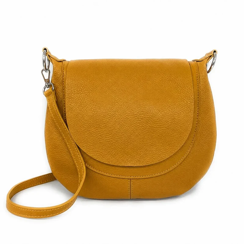 Sac besace à bandoulière en cuir grainé NEW CITIZEN Jaune Moutarde