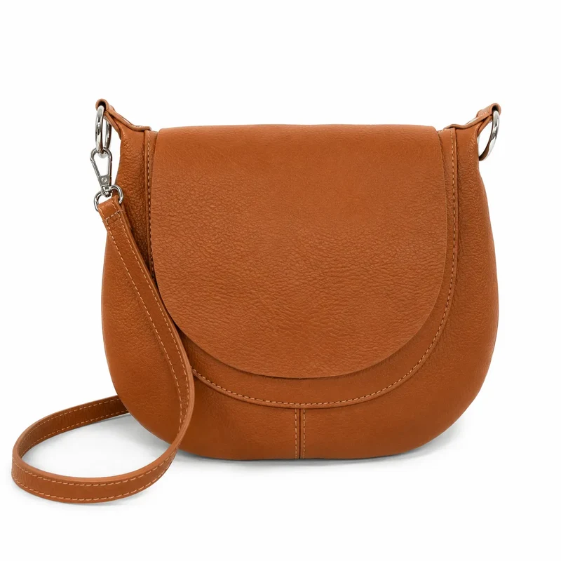 Sac besace à bandoulière en cuir grainé NEW CITIZEN Camel foncé