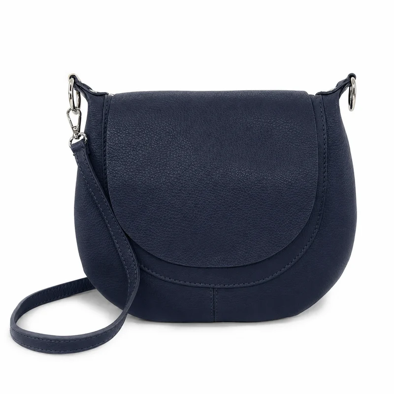 Sac besace à bandoulière en cuir grainé NEW CITIZEN Bleu marine