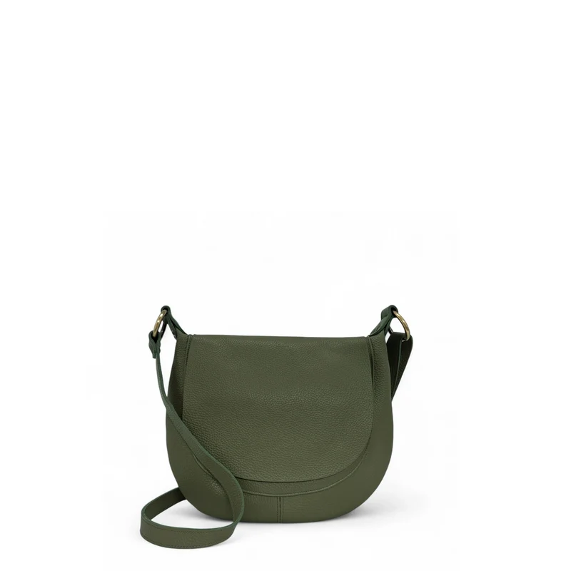 Sac bandoulière en cuir grainé LITTLE CITIZEN Vert Kaki