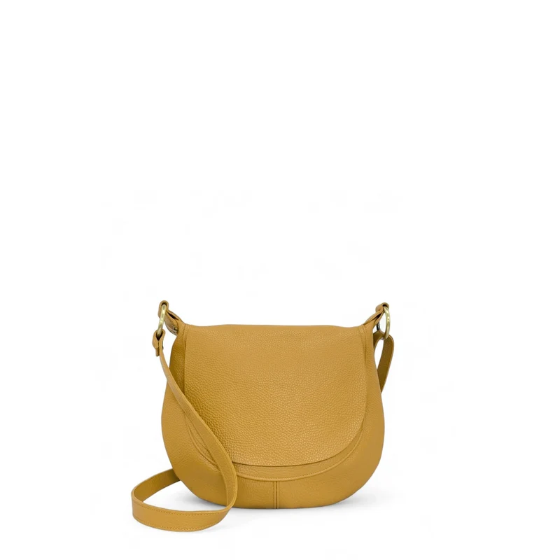 Sac bandoulière en cuir grainé LITTLE CITIZEN Jaune Moutarde