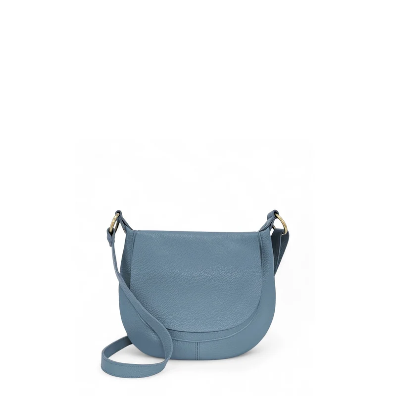 Sac bandoulière en cuir grainé LITTLE CITIZEN Bleu glacier