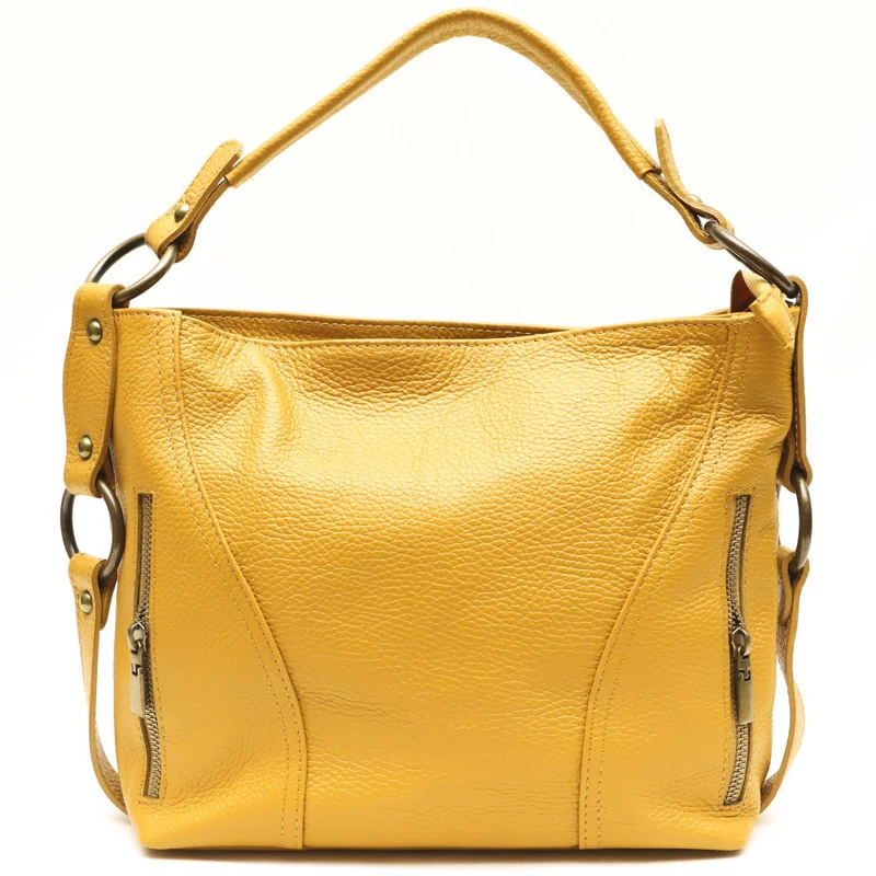 Sac à main en cuir grainé italien SETE B Jaune Moutarde