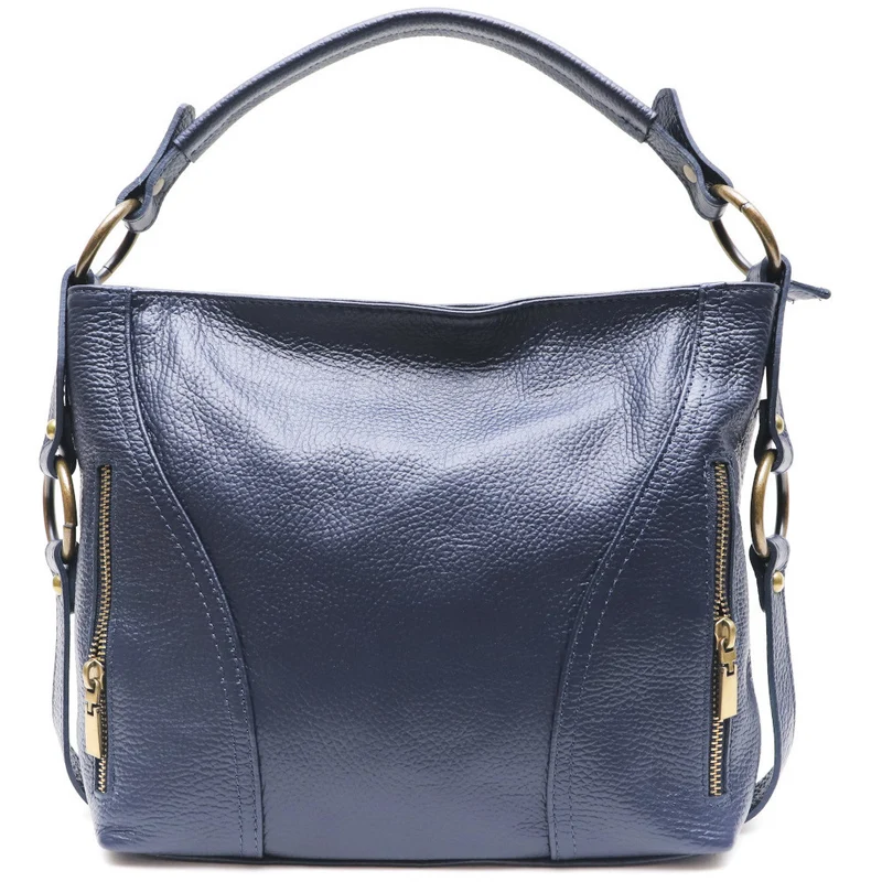 Sac à main en cuir grainé italien SETE B Bleu marine