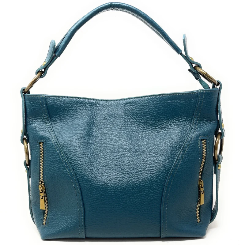 Sac à main en cuir grainé italien SETE B Bleu vert canard