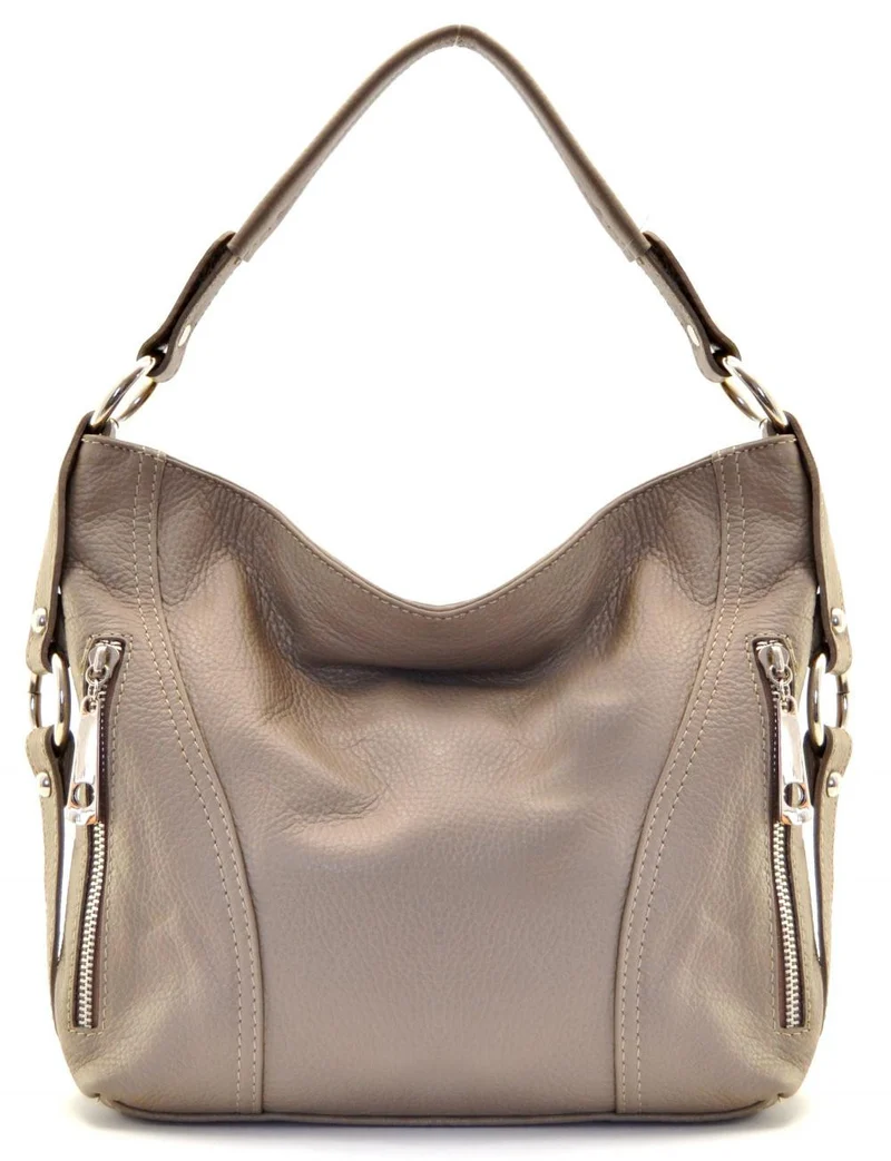 Sac à main en cuir grainé SETE Taupe foncé