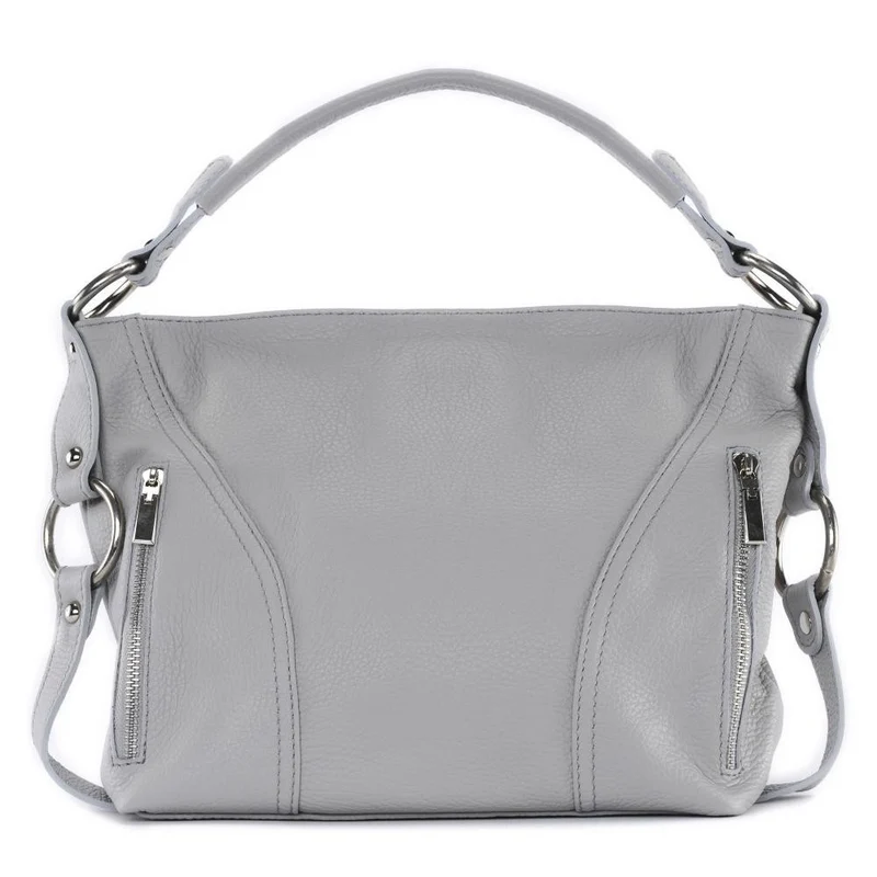Sac à main en cuir grainé SETE Gris clair