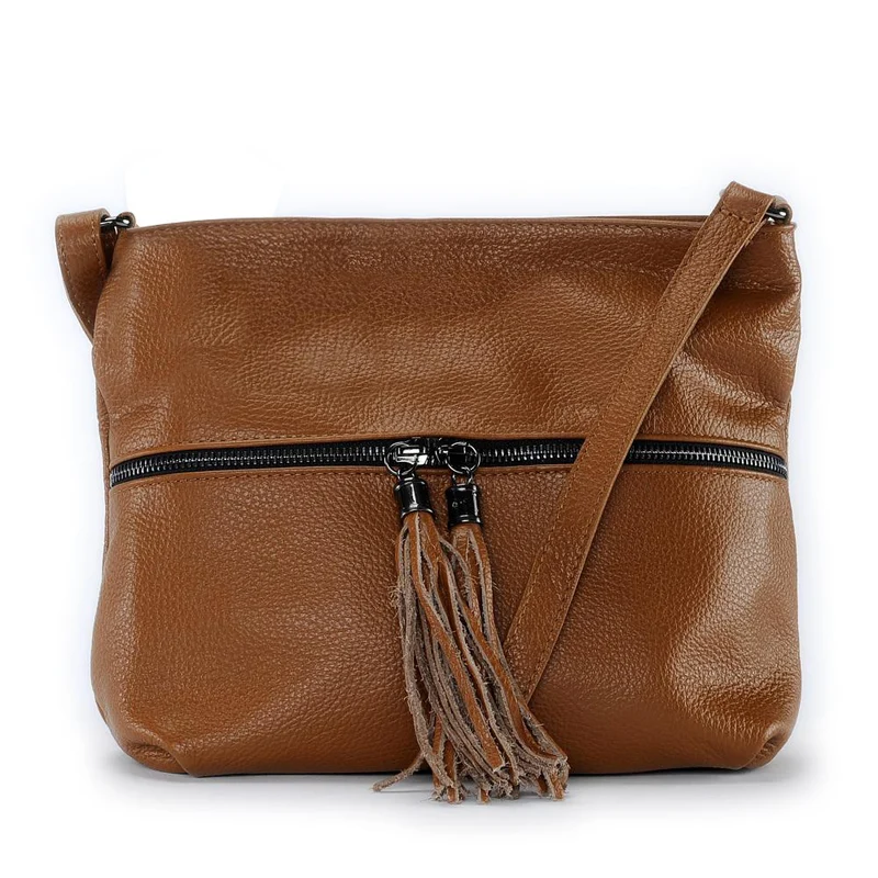 Sac bandoulière en cuir grainé LONDON Cognac foncé