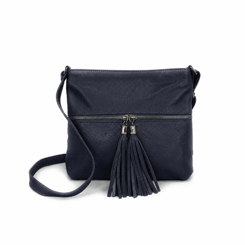 Sac bandoulière en cuir grainé LONDON Bleu marine