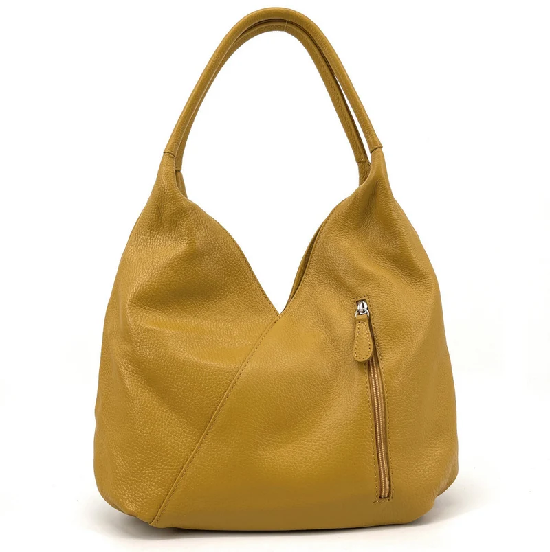 Sac HOBO en cuir grainé MANDALAY Jaune Moutarde
