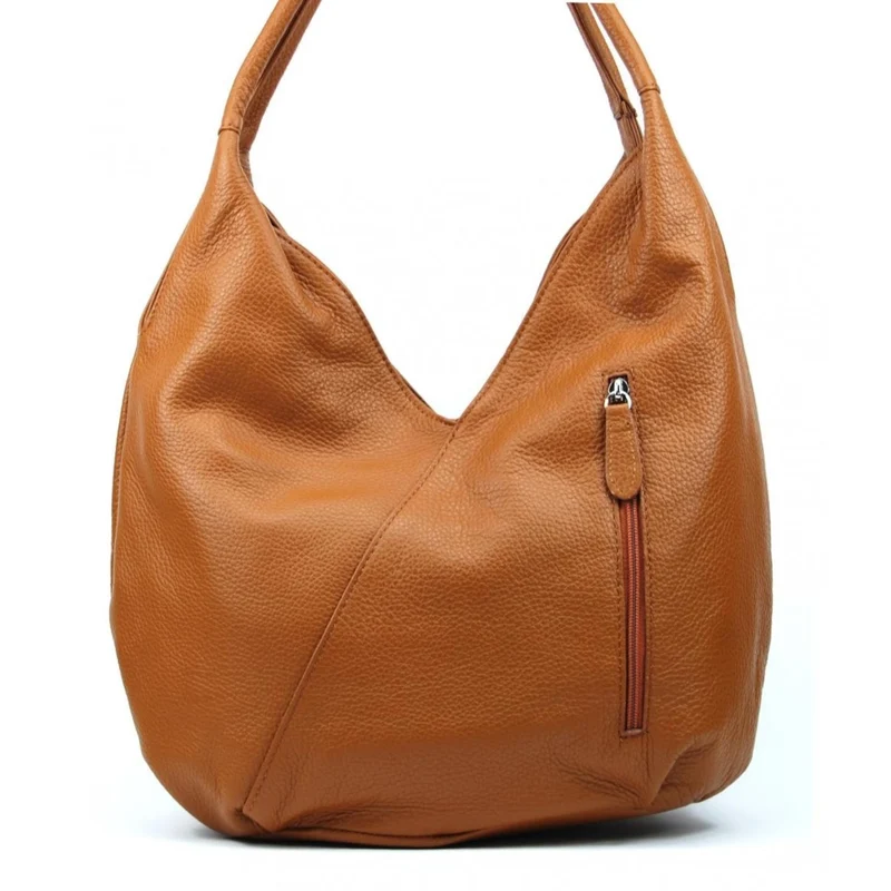Sac HOBO en cuir grainé MANDALAY Cognac foncé