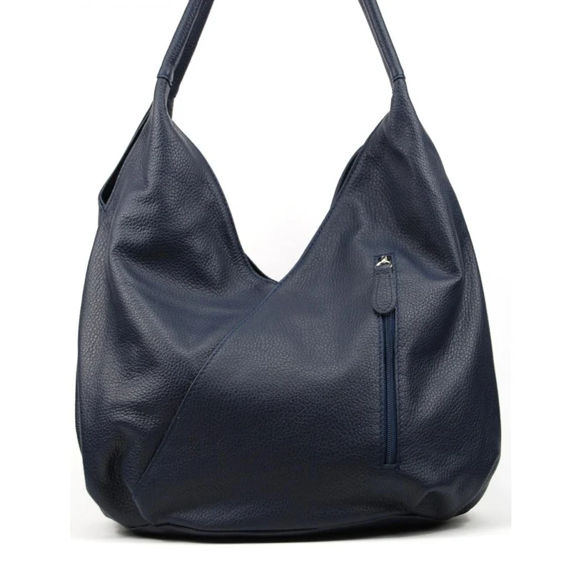 Sac HOBO en cuir grainé MANDALAY Bleu marine