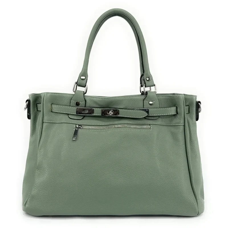 Sac cabas en cuir grainé JANET SILVER Vert pastel