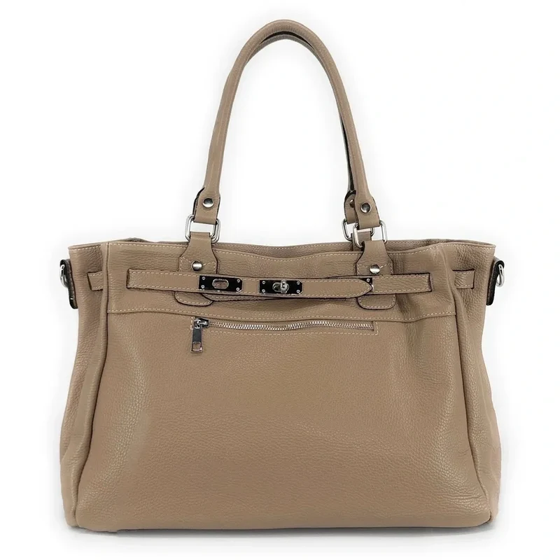 Sac cabas en cuir grainé JANET SILVER Taupe