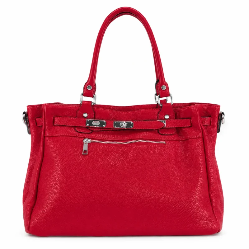 Sac cabas en cuir grainé JANET SILVER Rouge intense
