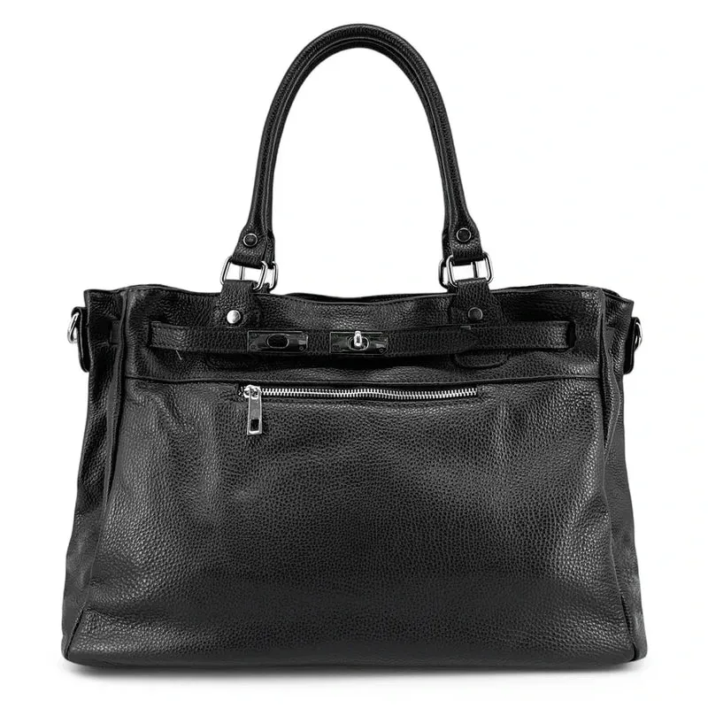 Sac cabas en cuir grainé JANET SILVER Noir