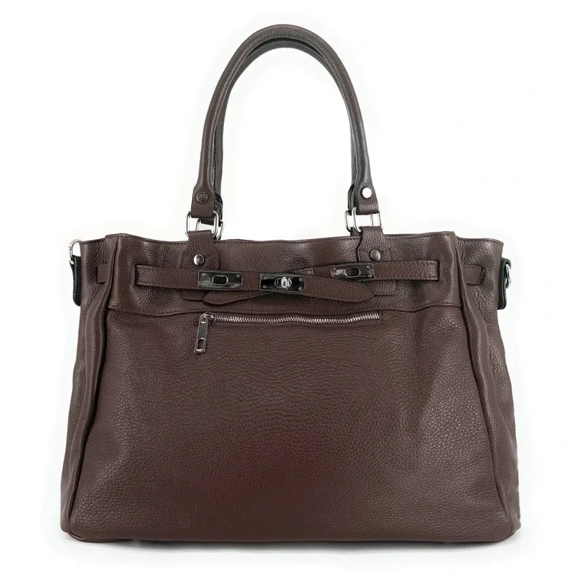 Sac cabas en cuir grainé JANET SILVER Marron Chocolat