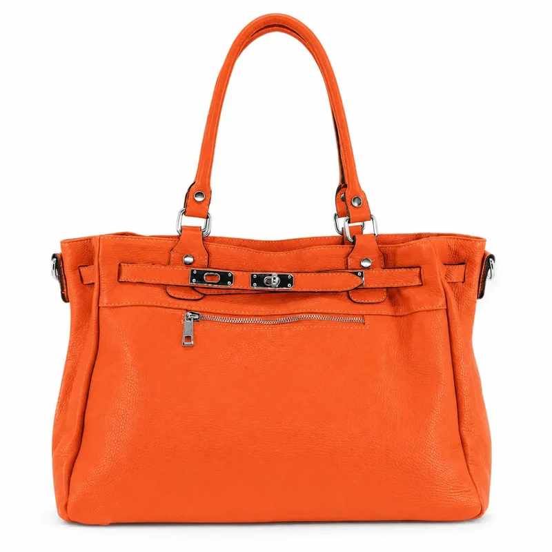 Sac cabas en cuir grainé JANET SILVER Orange mandarine