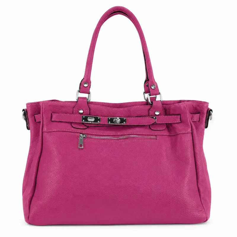 Sac cabas en cuir grainé JANET SILVER Rose fuchsia