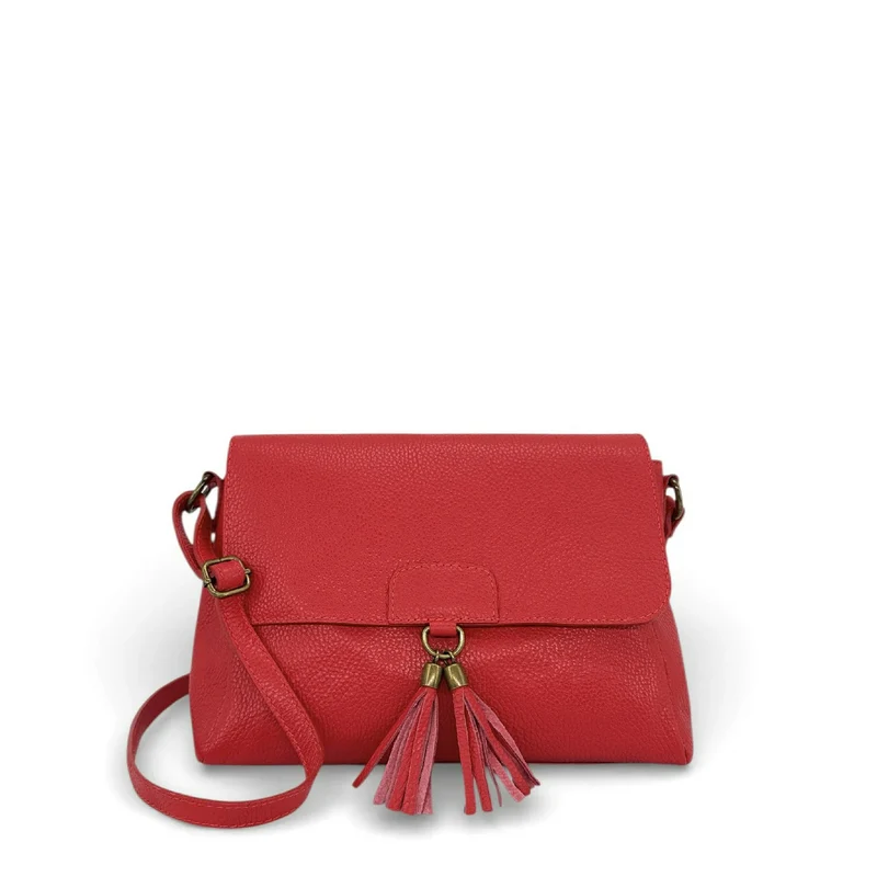 Sac bandoulière en cuir grainé SAIGON Rouge garance