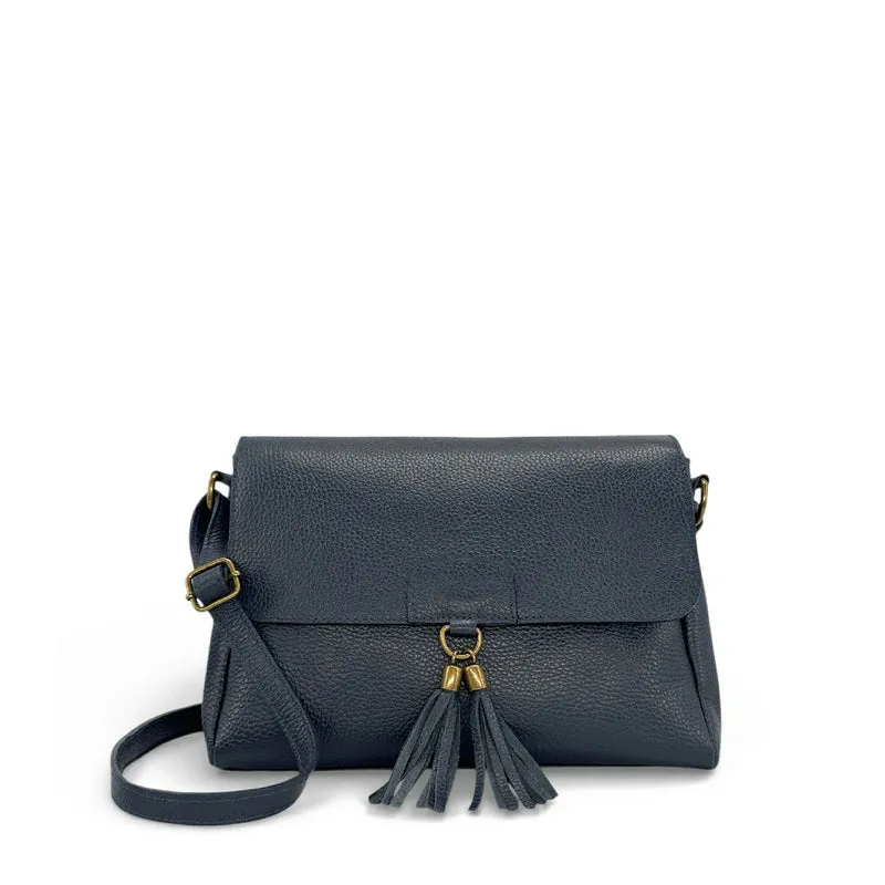 Sac bandoulière en cuir grainé SAIGON Bleu marine