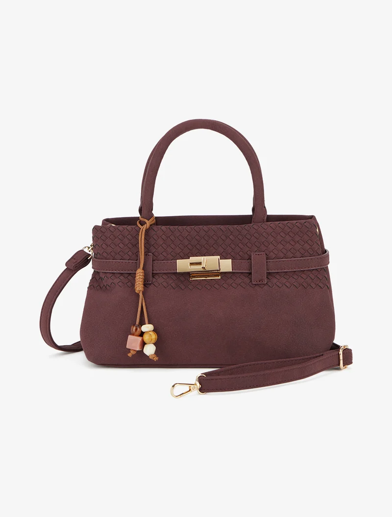 Sac à main tressé en suédine - Prune