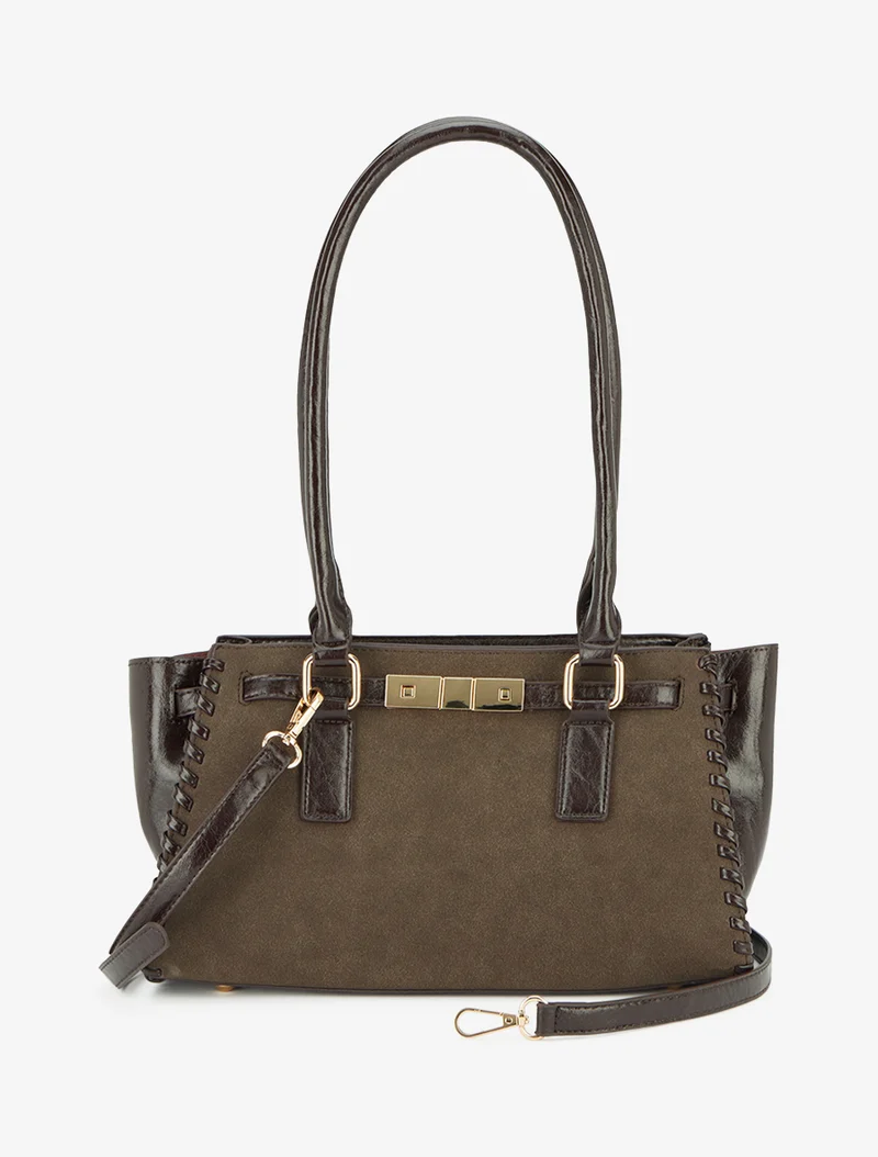 Sac à main Marthe verni à picots - Marron